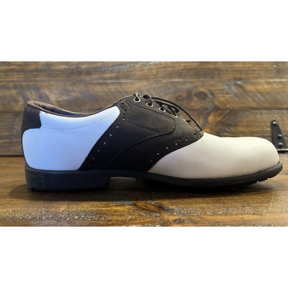 FJ FootJoy DryJoys Golf Shoes Mens Size 9.5M White Brown Leather Classic 53713 - Picture 7 of 9